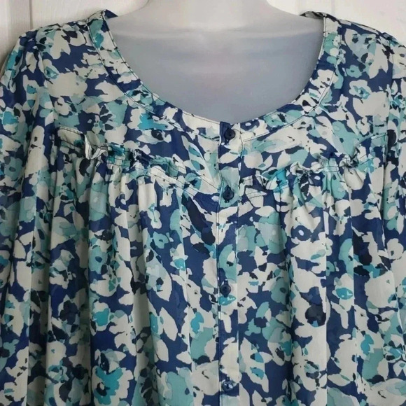 ELLE | Size S | Teal Blue Cream | Blouse - Picture 4 of 8